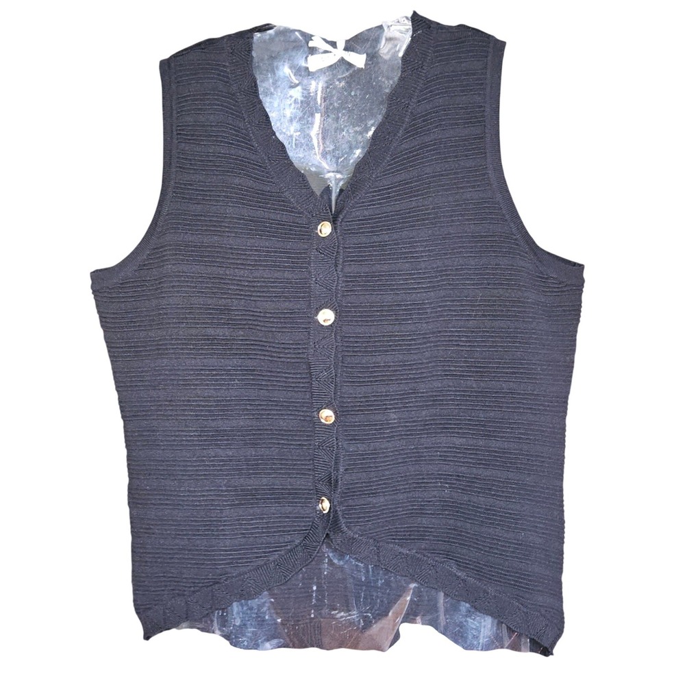 Grace Karin Black Knit Button Front Sweater Vest V-Neck Ribbed Sleeveless XL NEW